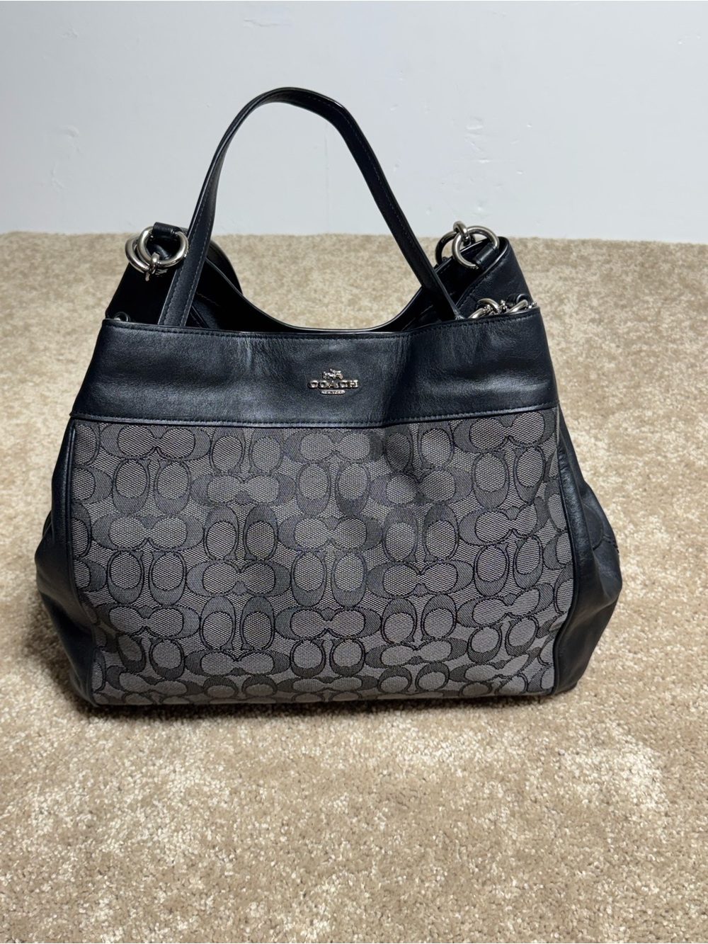 Coach Gray/Black Signature Jacquard Shoulder Tote